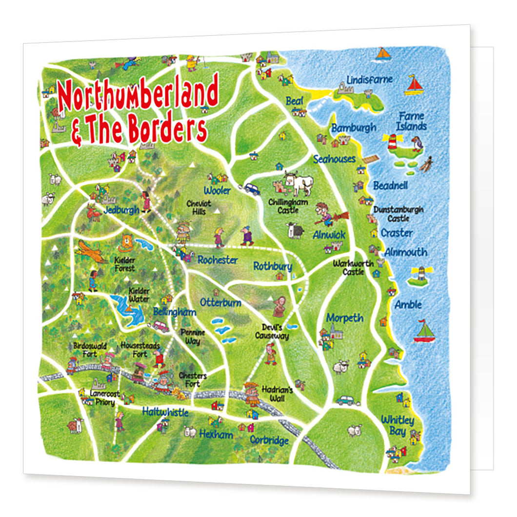 Northumberland Lap Map Greetings Card